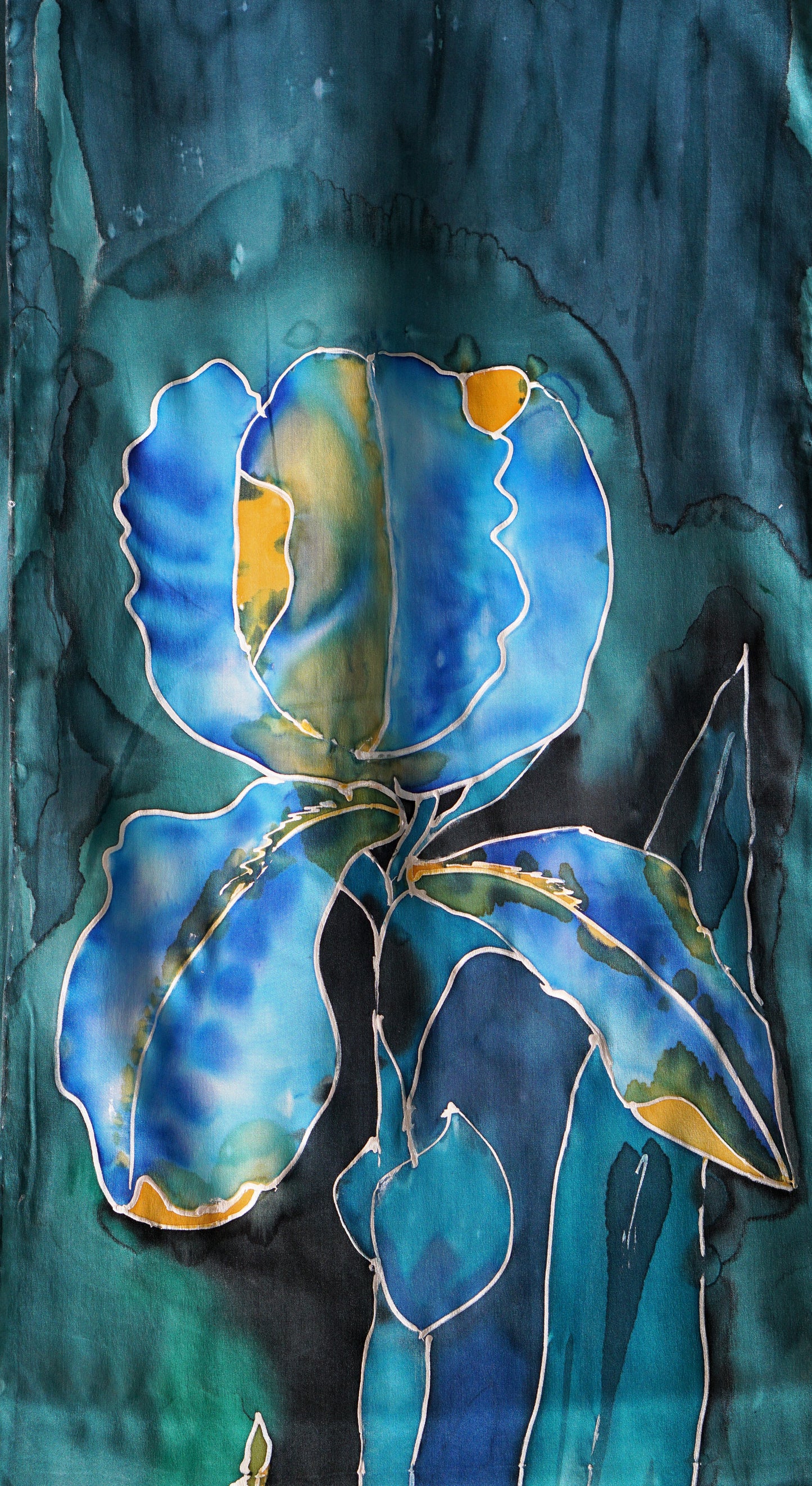 Hand Painted Silk Scarf - Blue Iris