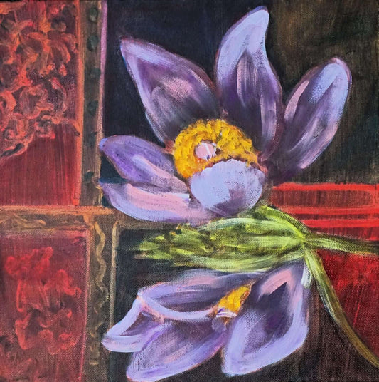 American Pasque Original Painting – Abstract Oil Artwork by Ella Dabek