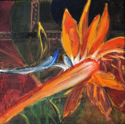 Bird of Paradise Original Painting – Abstract Oil Artwork by Ella Dabek
