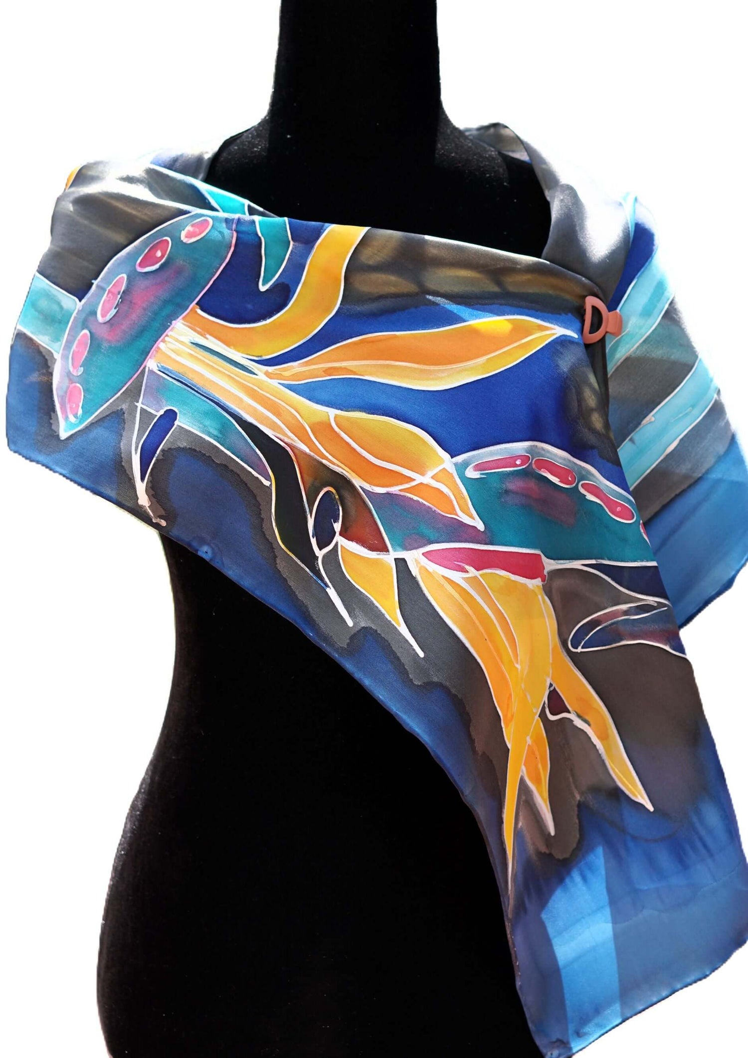SCARF, HAND PAINTED ON SILK - Bird of Paradise - Ella Dabek Art