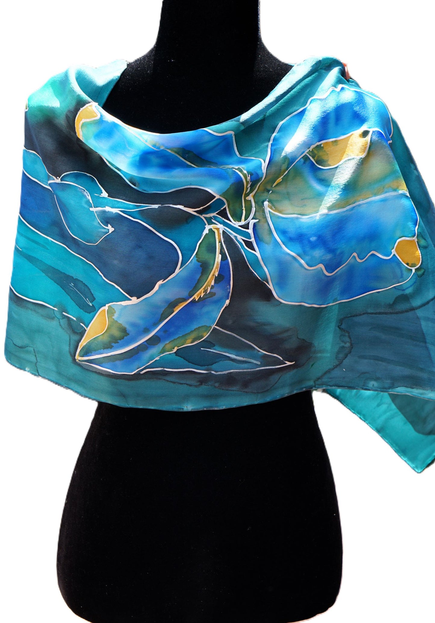 Hand Painted Silk Scarf - Blue Iris