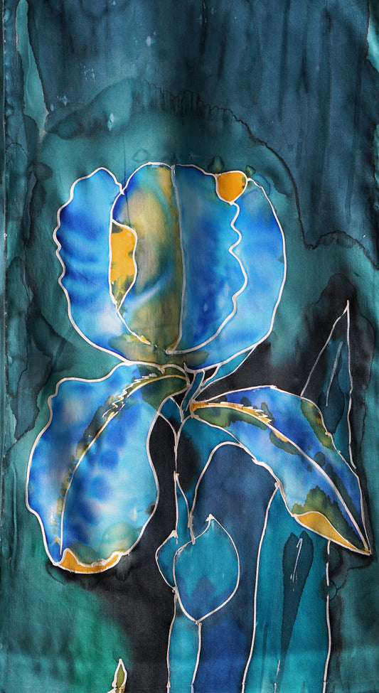 Hand Painted Silk Scarf - Blue Iris