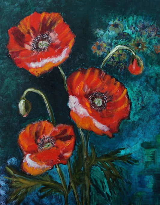 EMERALD POPPIES - Original Painting
