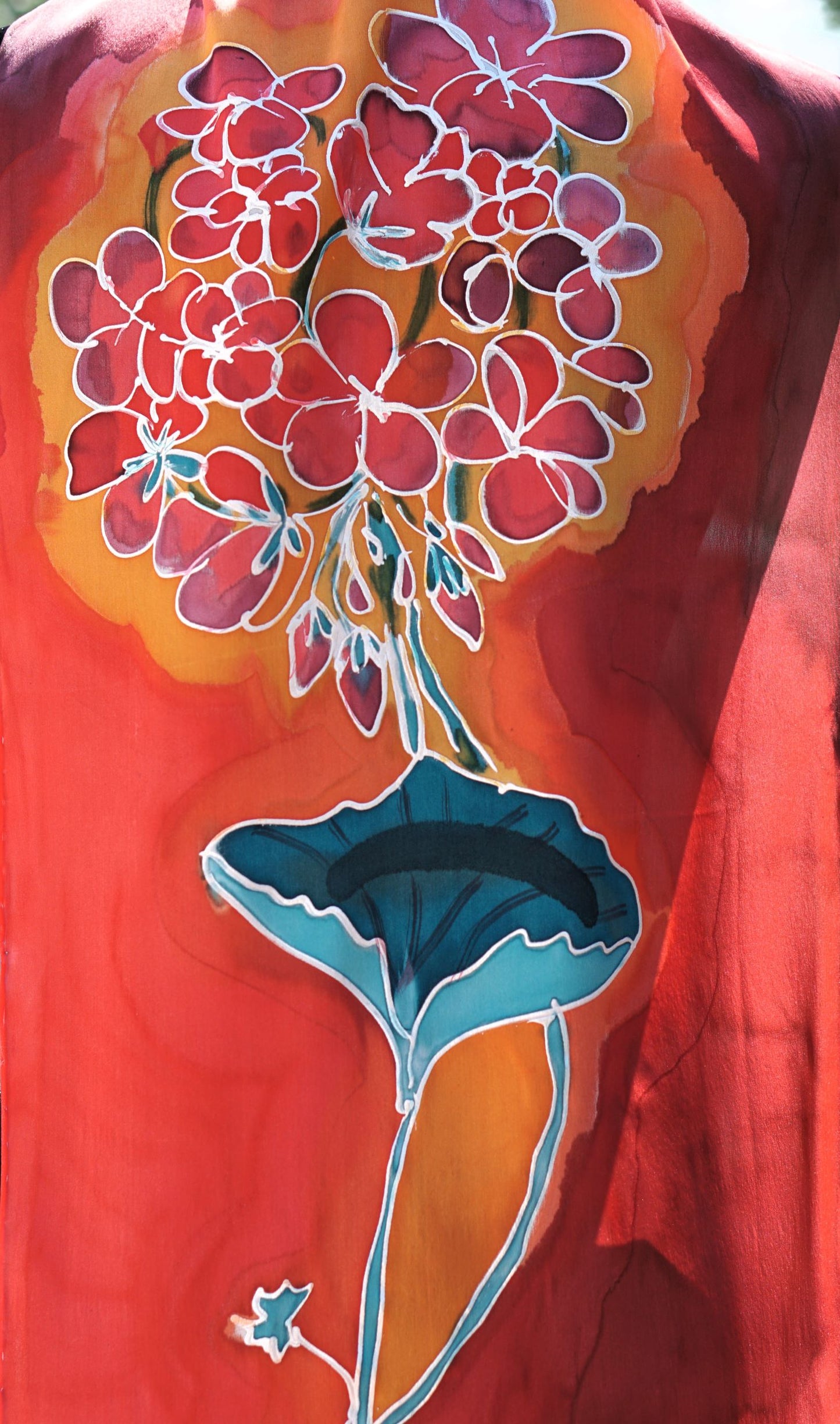 Hand Painted Silk Scarf - Red Geranium
