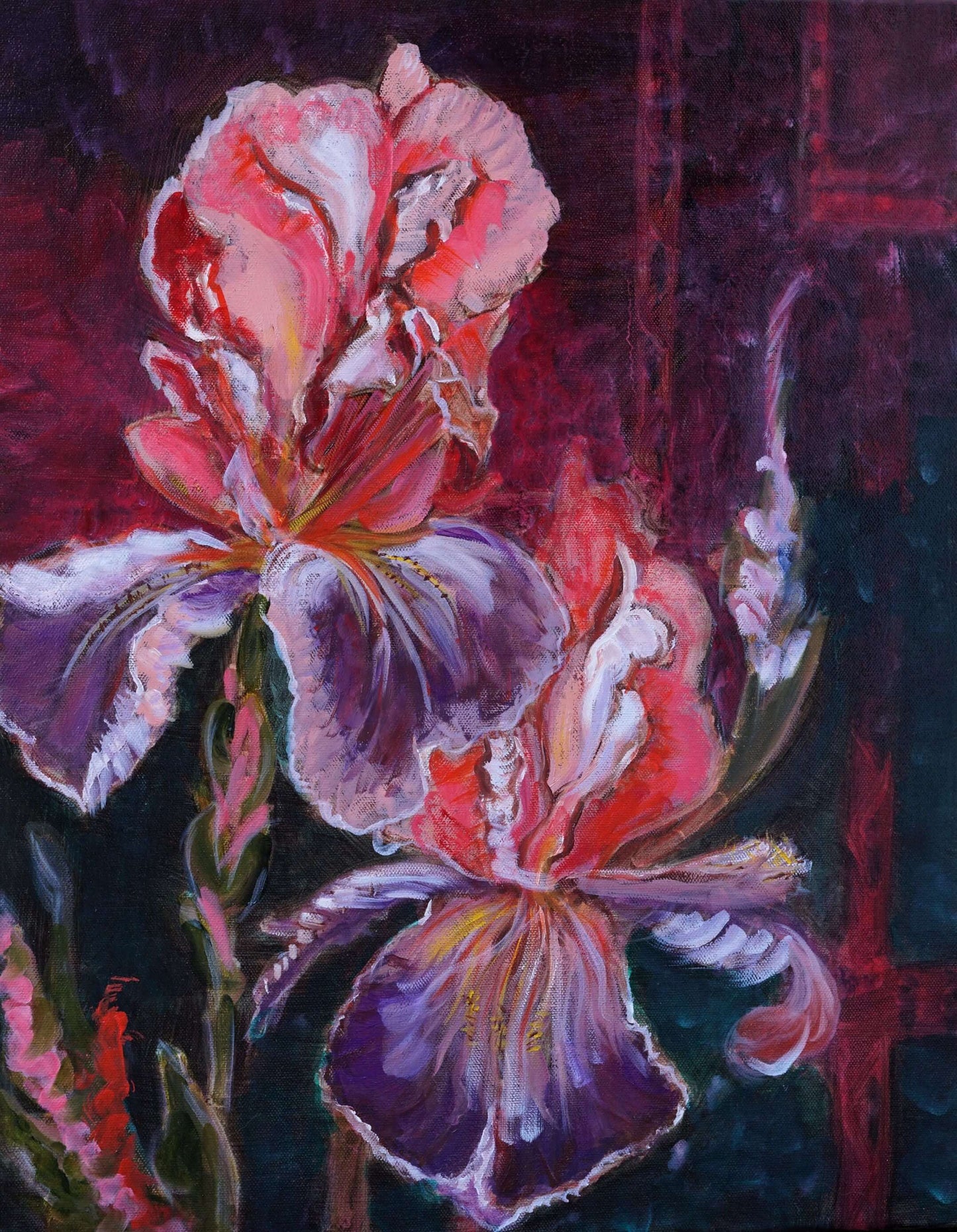 Irises Original Painting – Abstract Oil Artwork by Ella Dabek