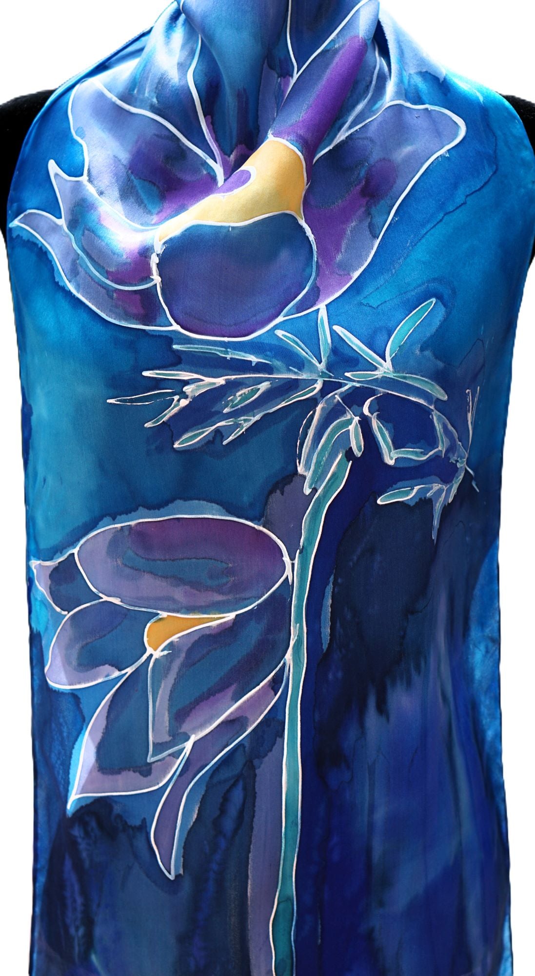 Hand Painted Silk Scarf - American Pasque Flower