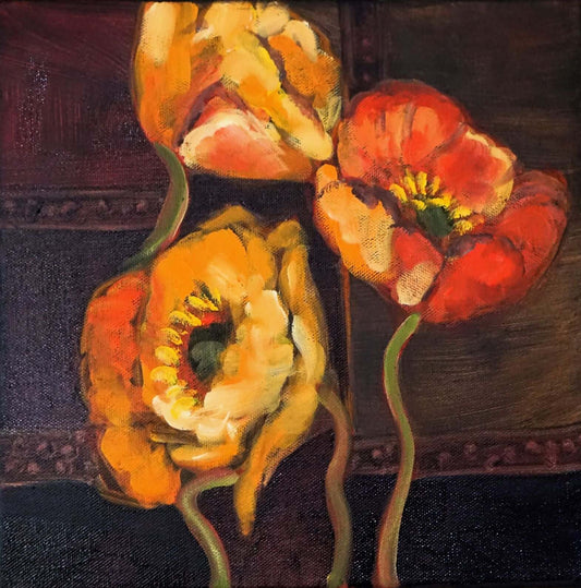 Poppies Original Painting – Abstract Oil Artwork by Ella Dabek
