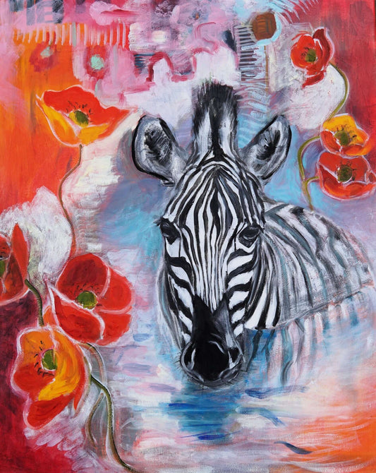 Tranquility Original Painting with Zebra – Abstract Oil Artwork by Ella Dabek